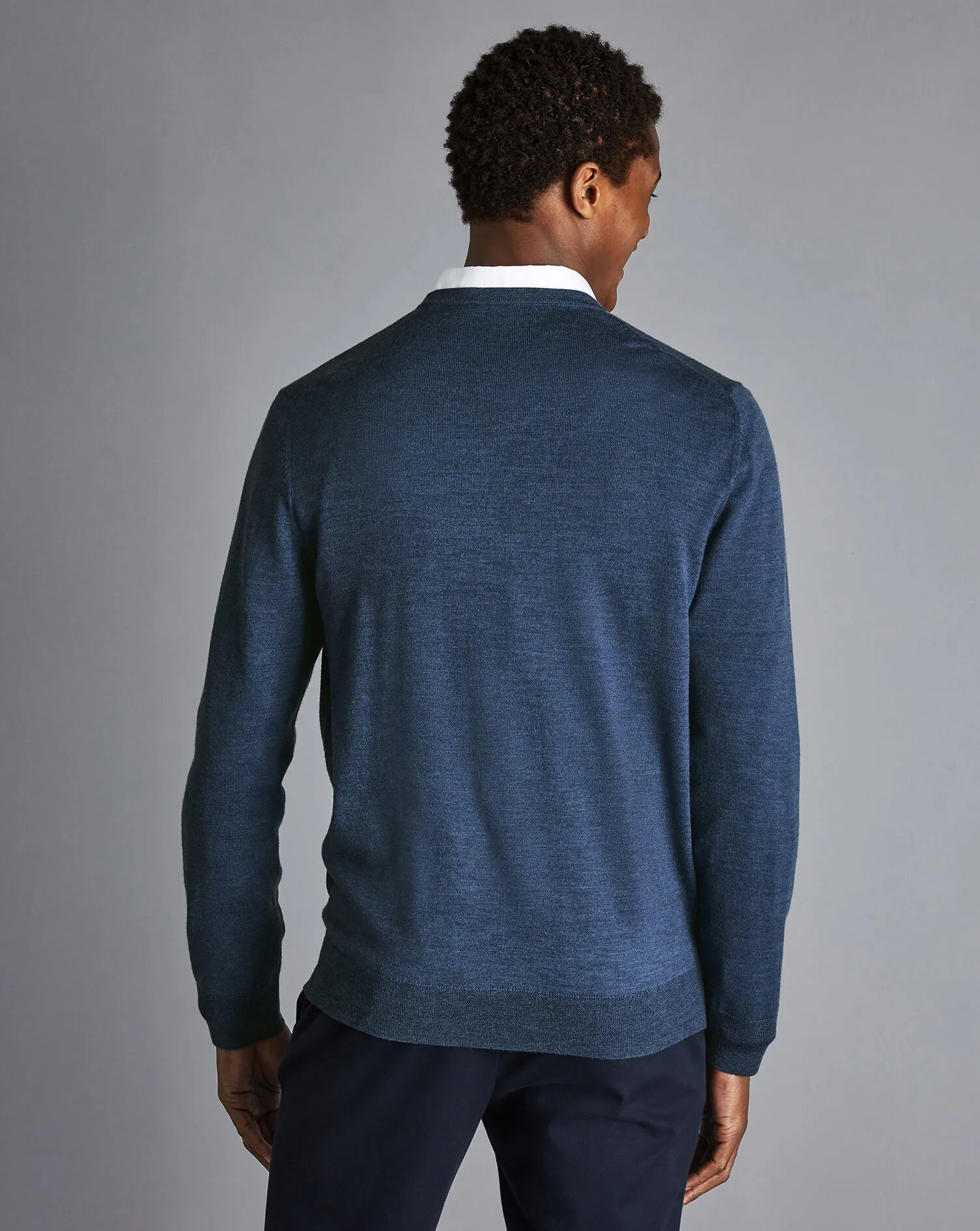 Indigo Blue Melange Pure Merino V Neck Jumper