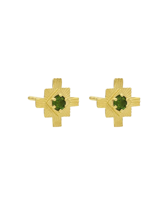 Inka Studs | 22k Gold Plate | Chrome Diopside