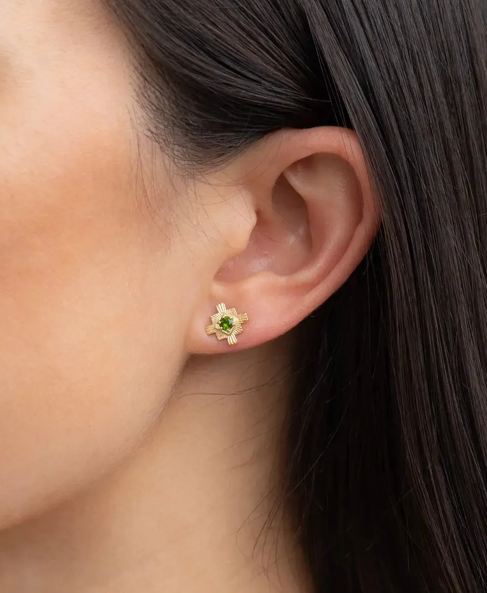 Inka Studs | 22k Gold Plate | Chrome Diopside