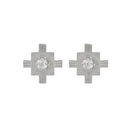 Inka Studs | Sterling Silver | White Zircon