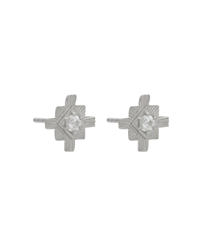 Inka Studs | Sterling Silver | White Zircon