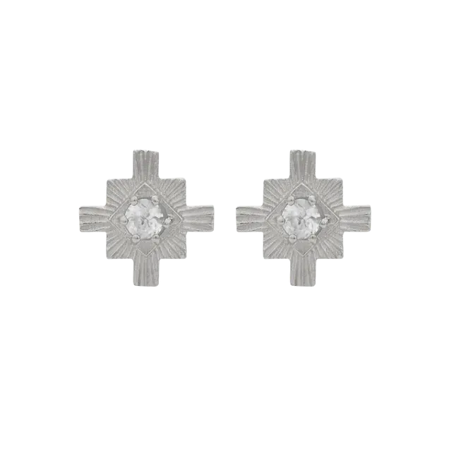 Inka Studs | Sterling Silver | White Zircon