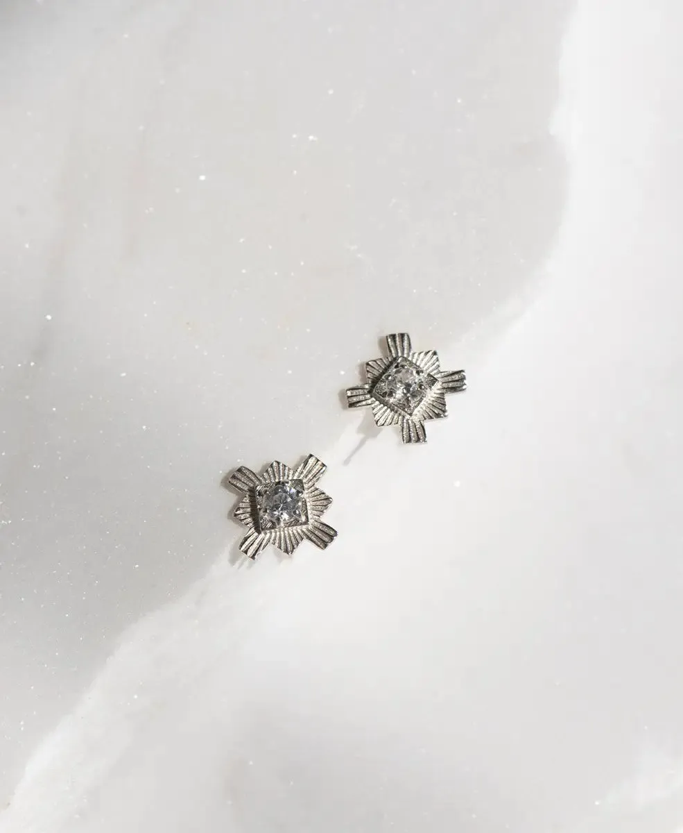 Inka Studs | Sterling Silver | White Zircon