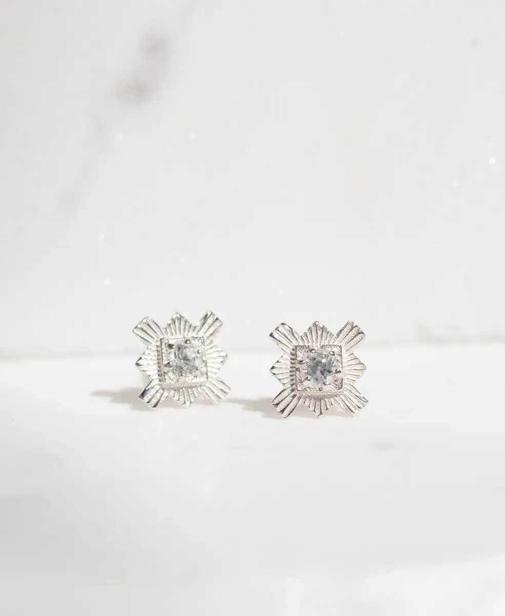 Inka Studs | Sterling Silver | White Zircon