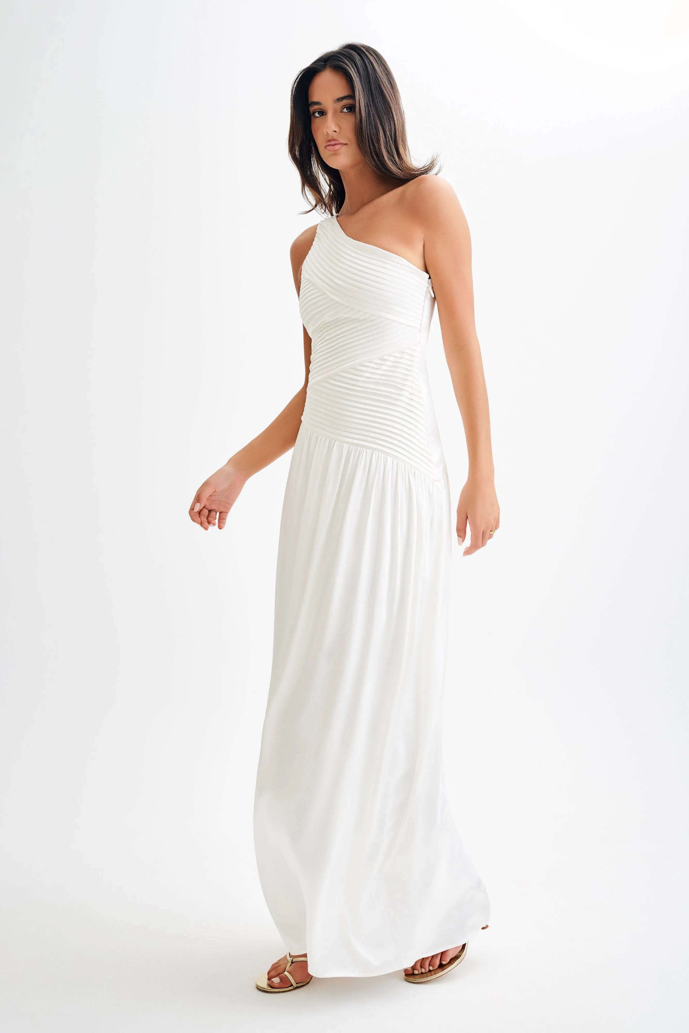 Jenna One Shoulder Pleated Maxi Dress - Ivory