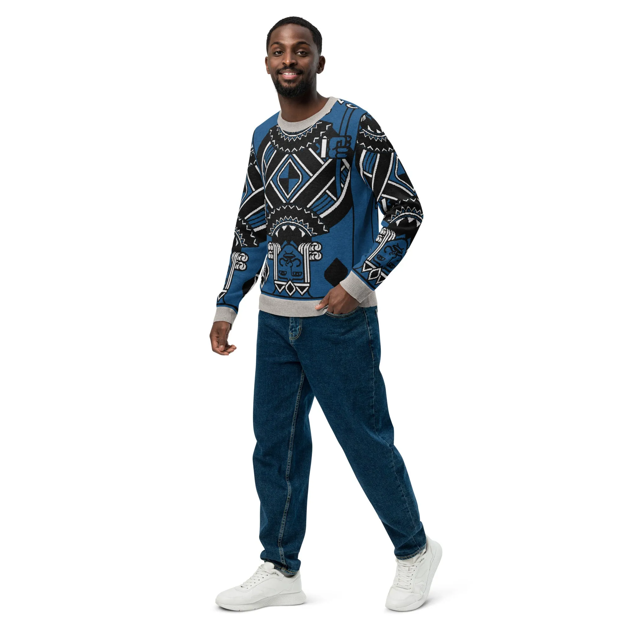 King of Diamonds in Blue Knitted Crewneck Sweater