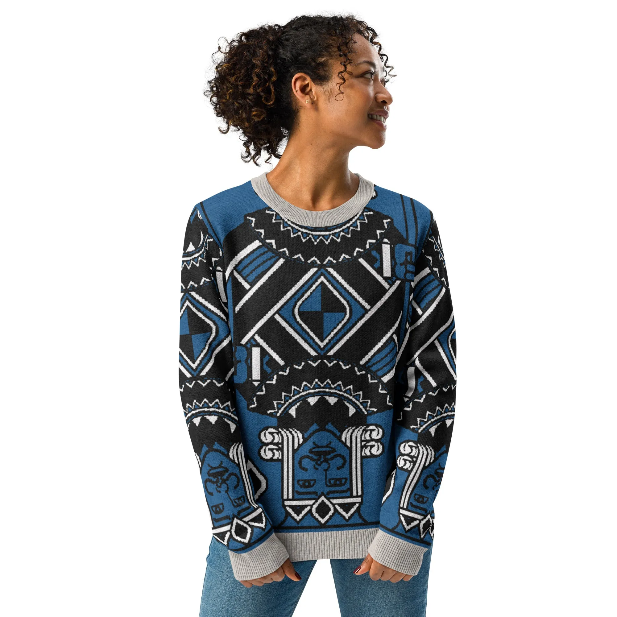 King of Diamonds in Blue Knitted Crewneck Sweater