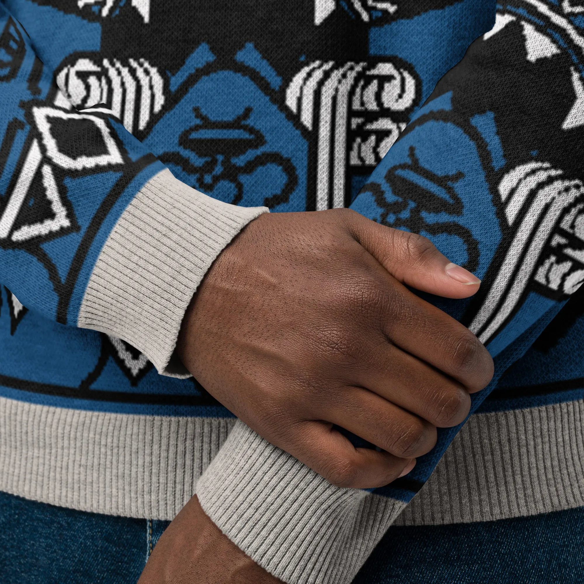 King of Diamonds in Blue Knitted Crewneck Sweater