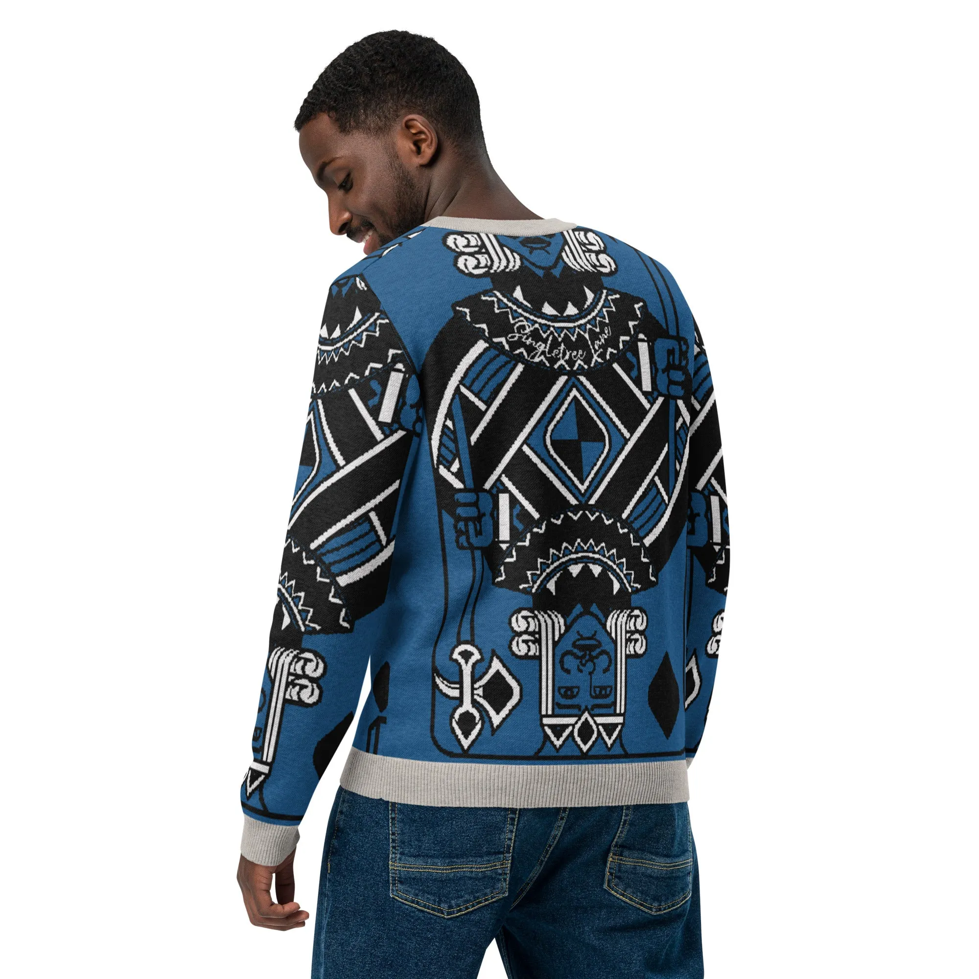 King of Diamonds in Blue Knitted Crewneck Sweater