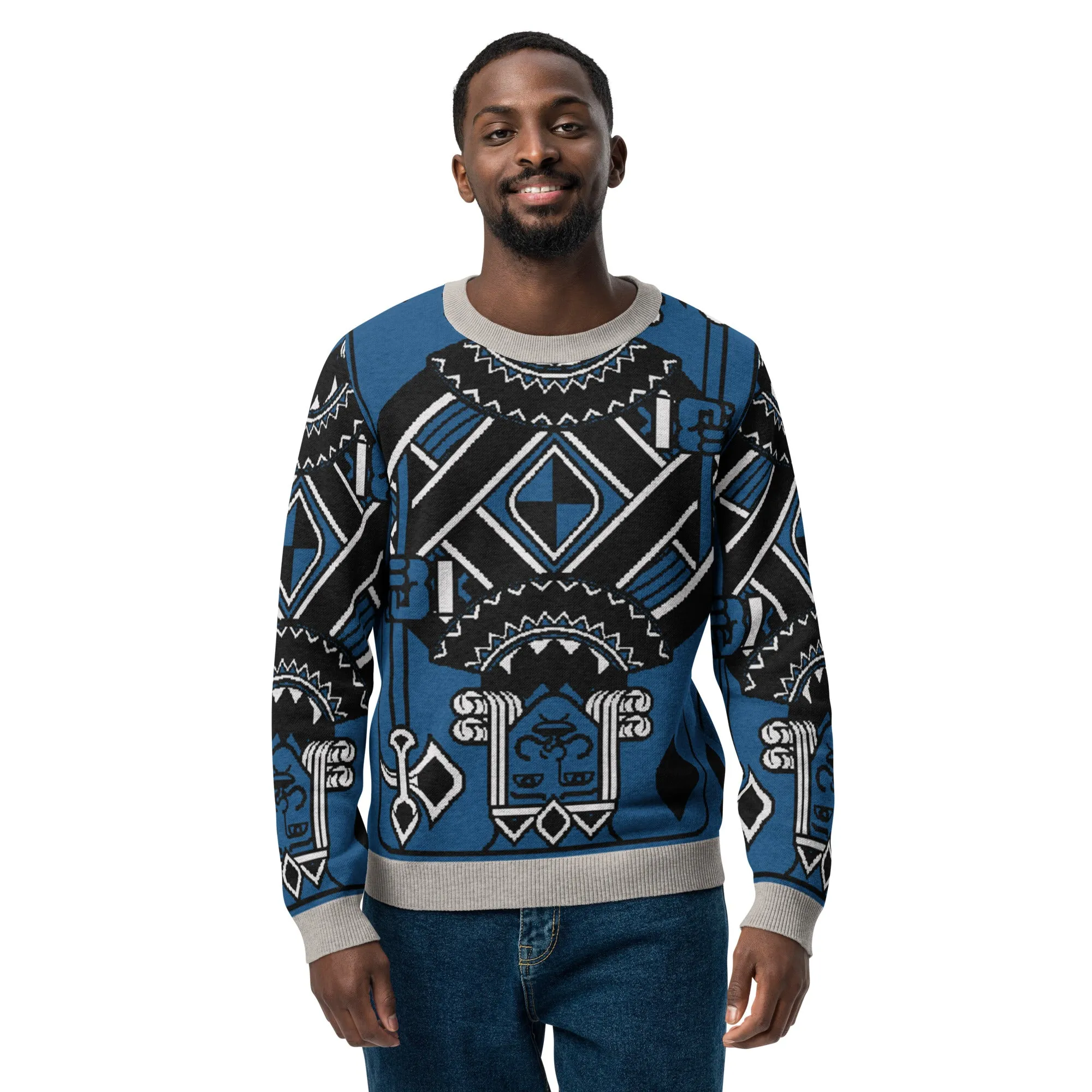 King of Diamonds in Blue Knitted Crewneck Sweater