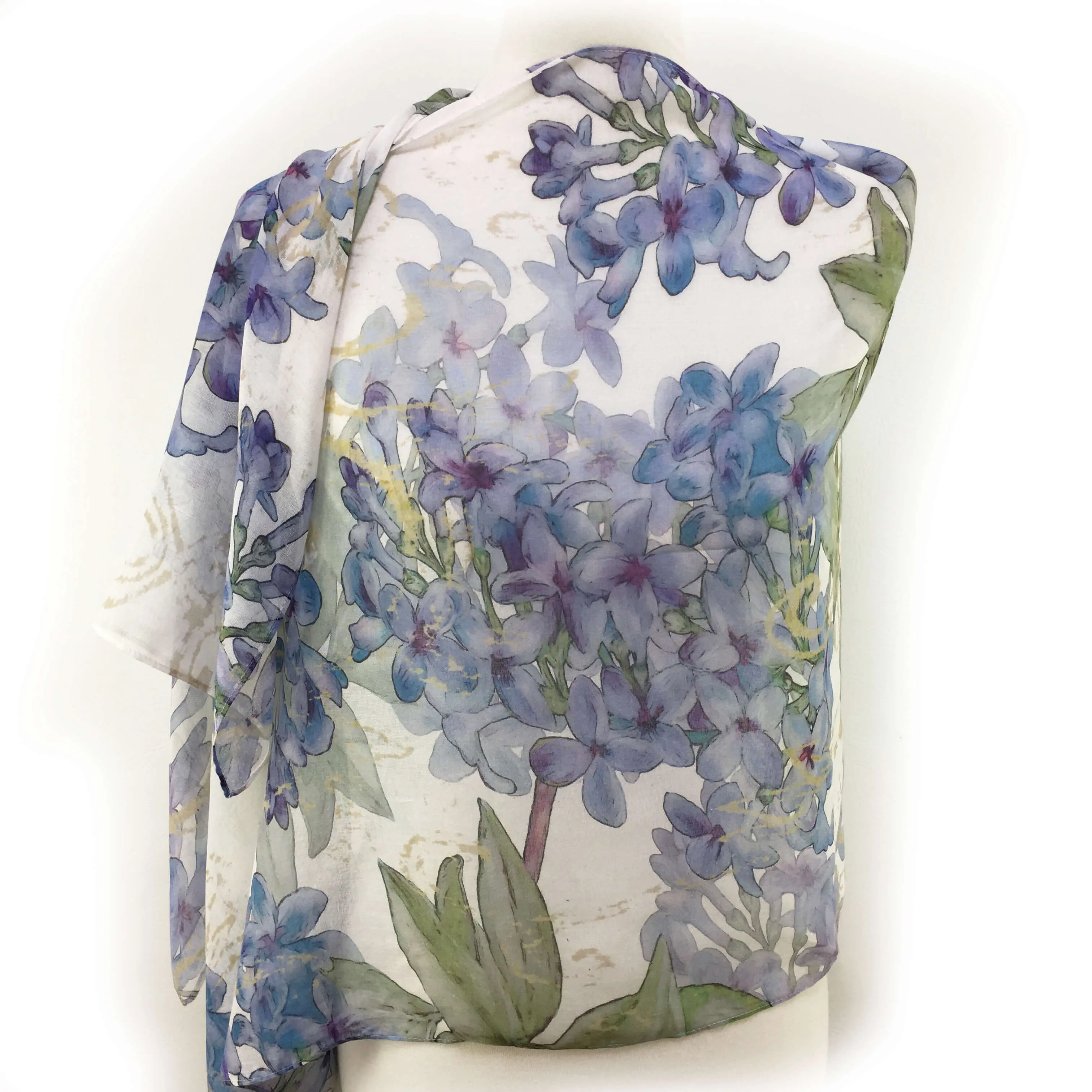 Lilacs on White Scarf - Silk Modal