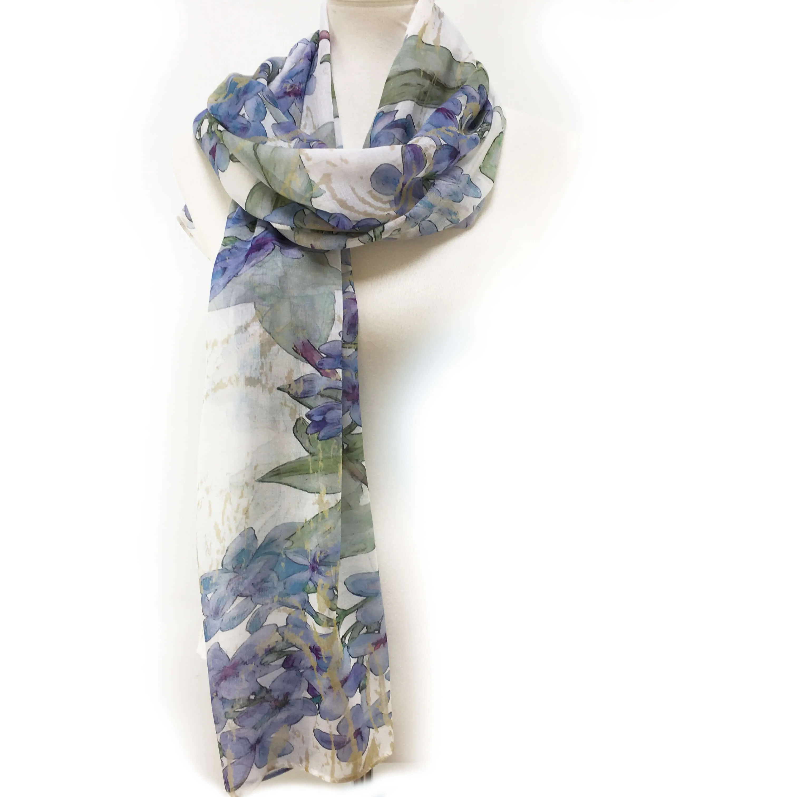 Lilacs on White Scarf - Silk Modal