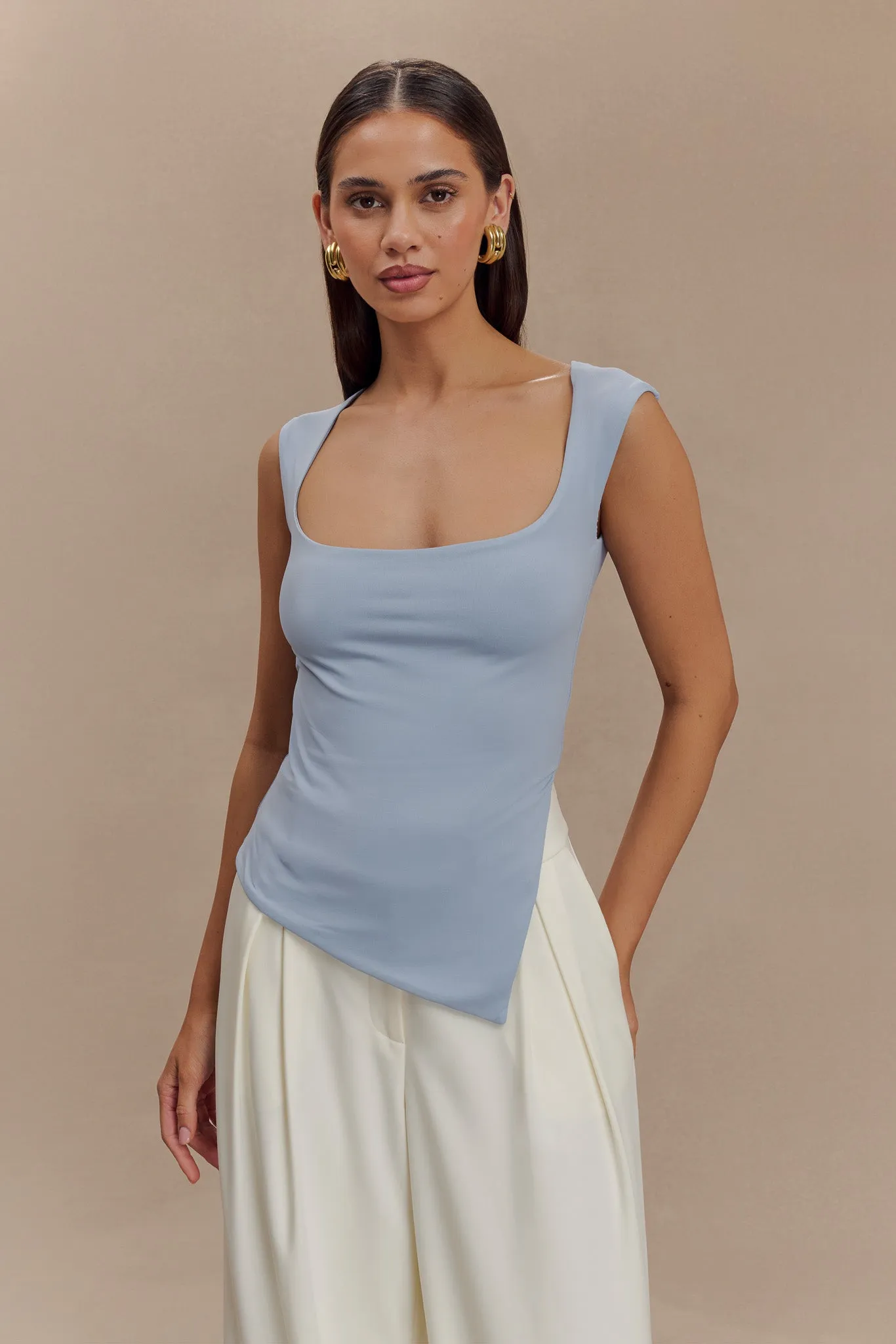 Lisette Asymmetric Recycled Nylon Top - Dusty Blue