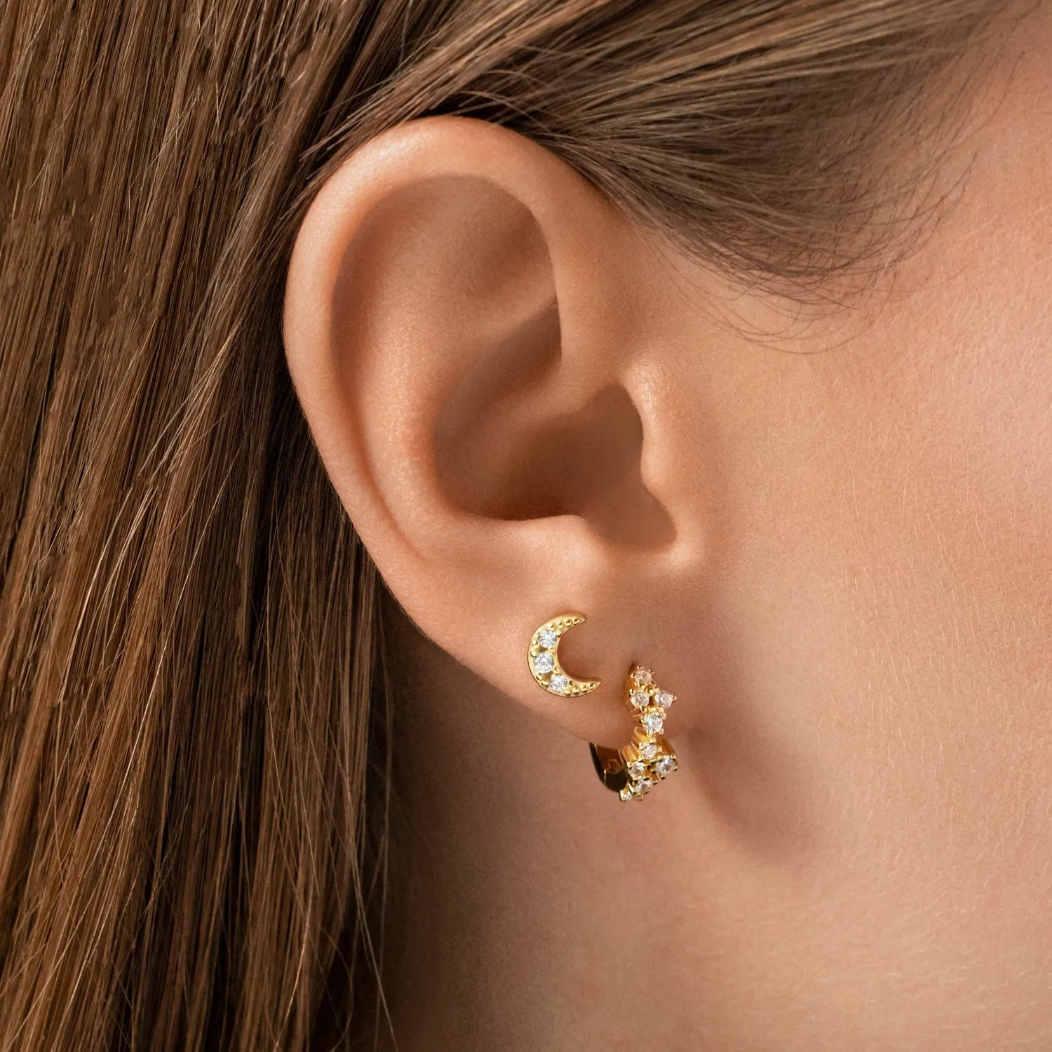 Luna Crystal Stud Earring in Gold