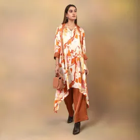 Marble Print Asymmetrical Long Kurta