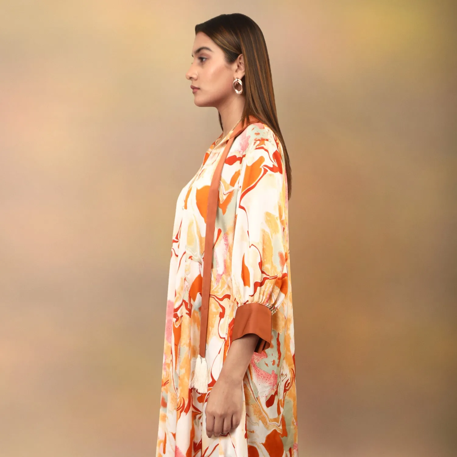 Marble Print Asymmetrical Long Kurta