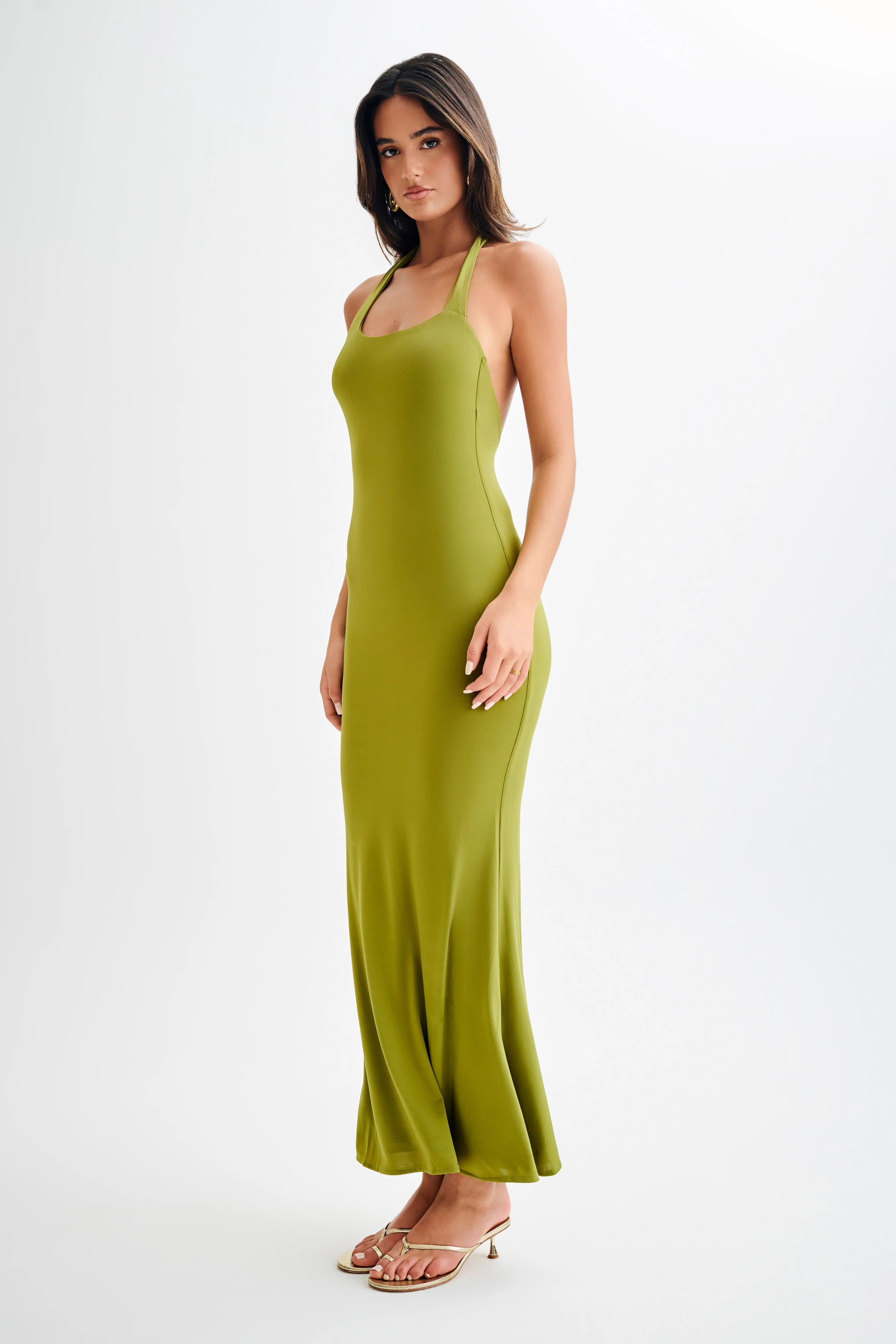 Marianne Asymmetrical Slinky Maxi Dress - Vintage Olive