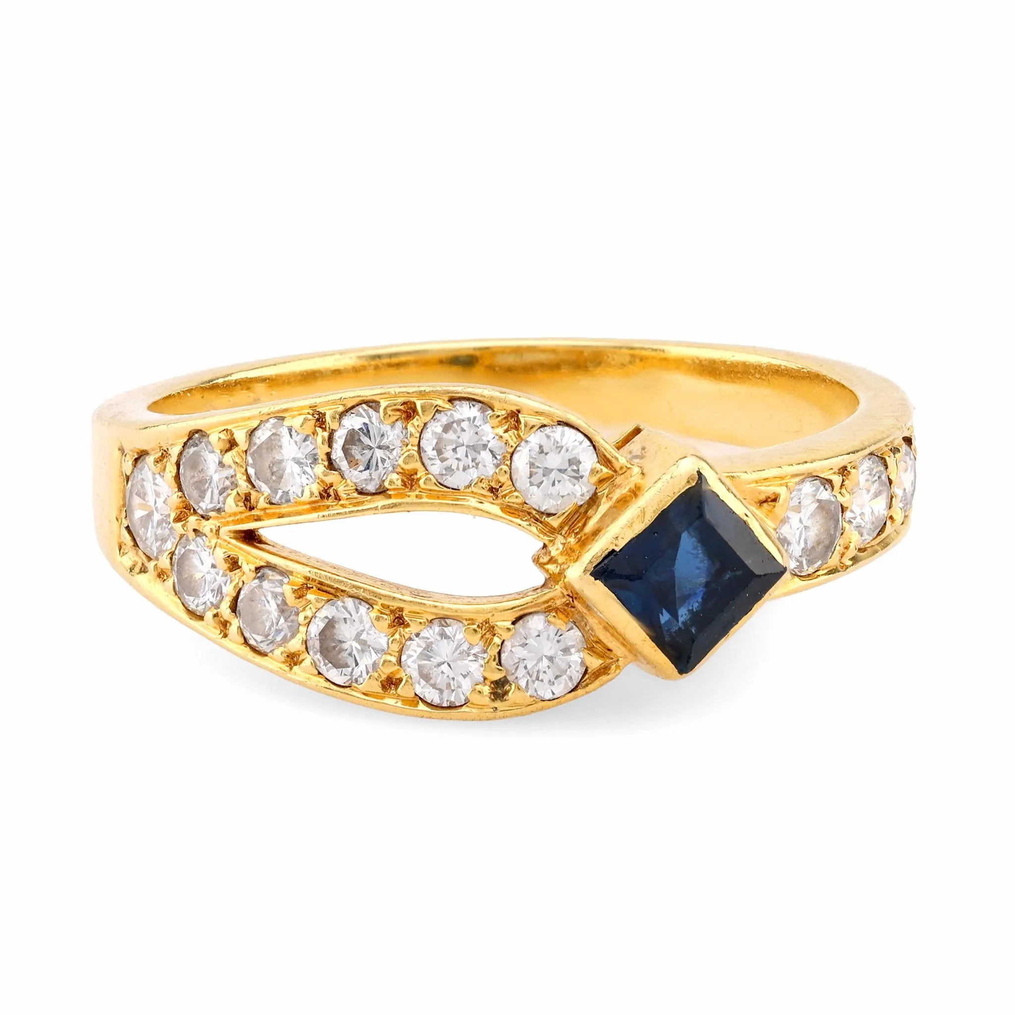 Mauboussin Vintage French Sapphire Diamond 18K Yellow Gold Ring