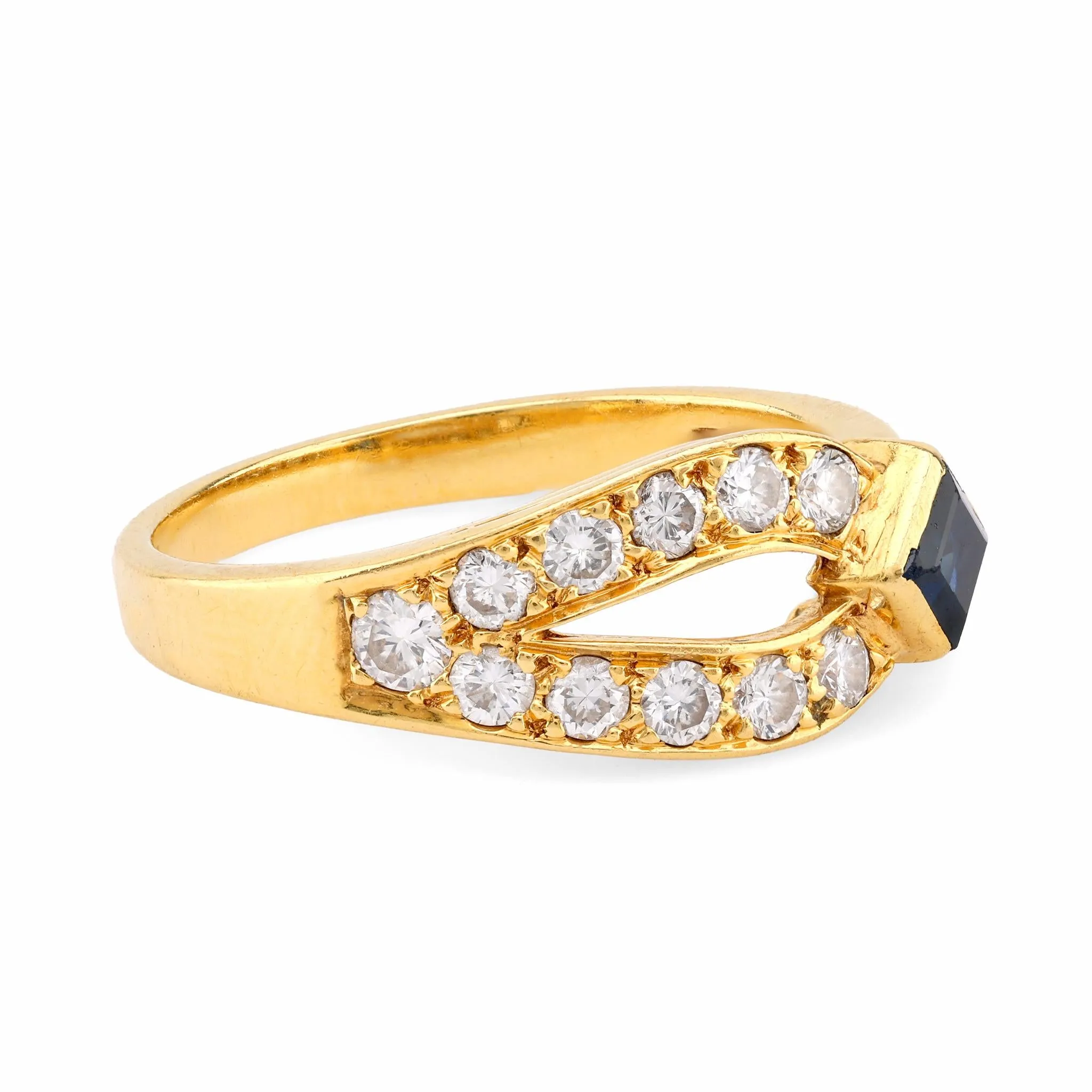 Mauboussin Vintage French Sapphire Diamond 18K Yellow Gold Ring