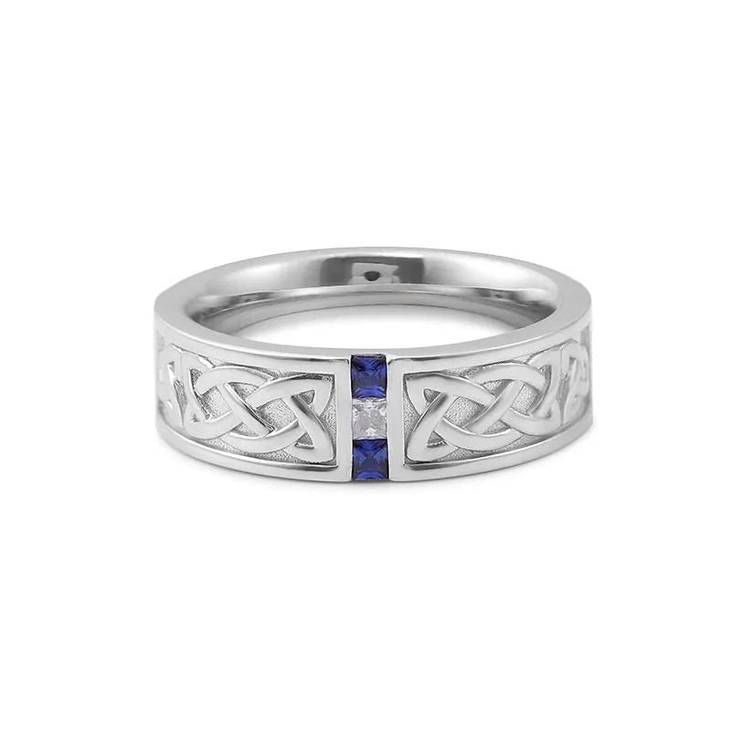 Men's 10K White Gold Sapphire Wedding Band