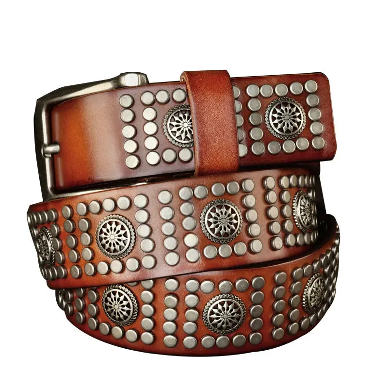 Men's Genuine Leather Belt – Punk Style Rivet Belt for Jeans