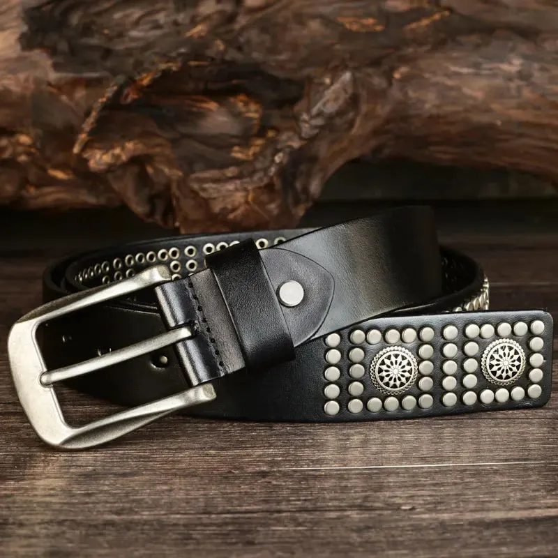 Men's Genuine Leather Belt – Punk Style Rivet Belt for Jeans