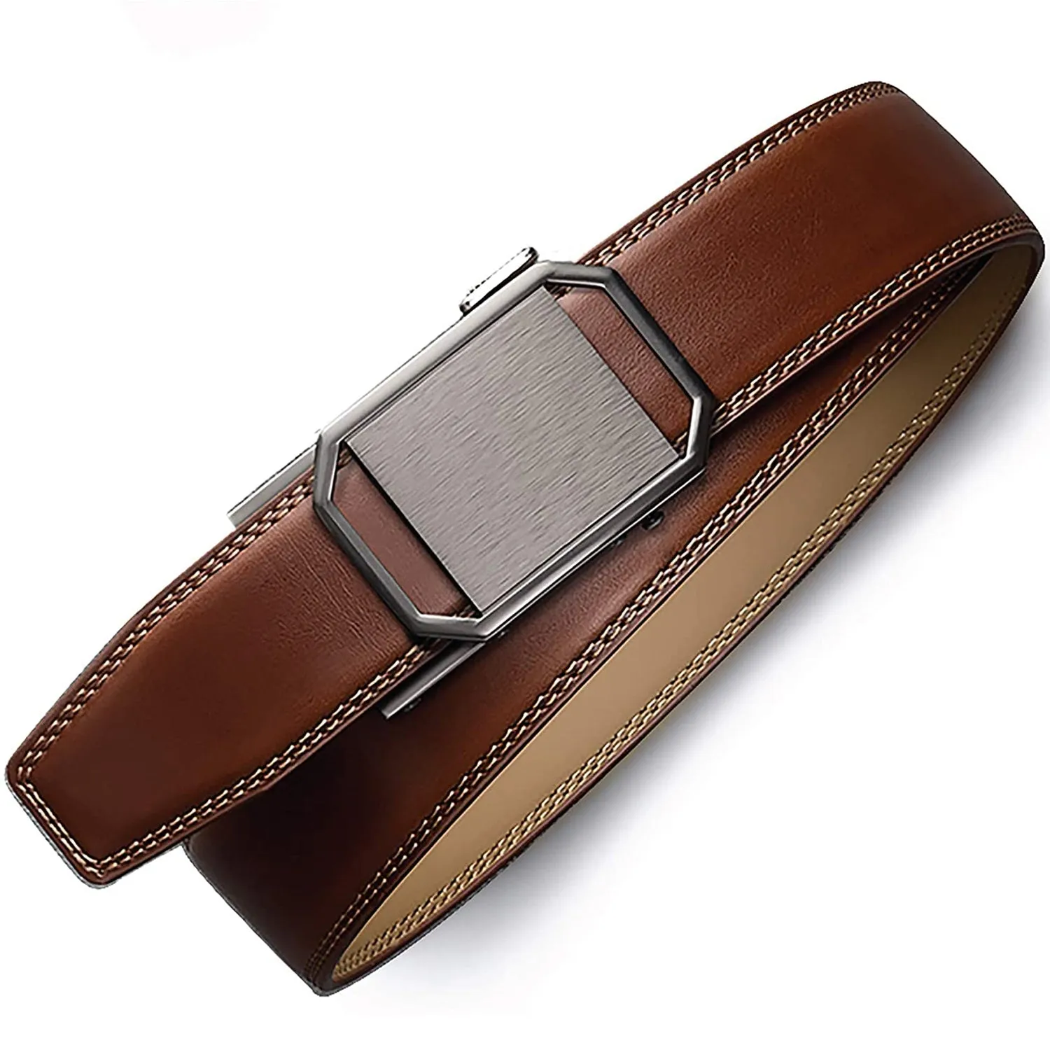 Mens Premium Leather Ratchet  Belt | 1.5” Wide | Metallic Octagon - Burnt Umber