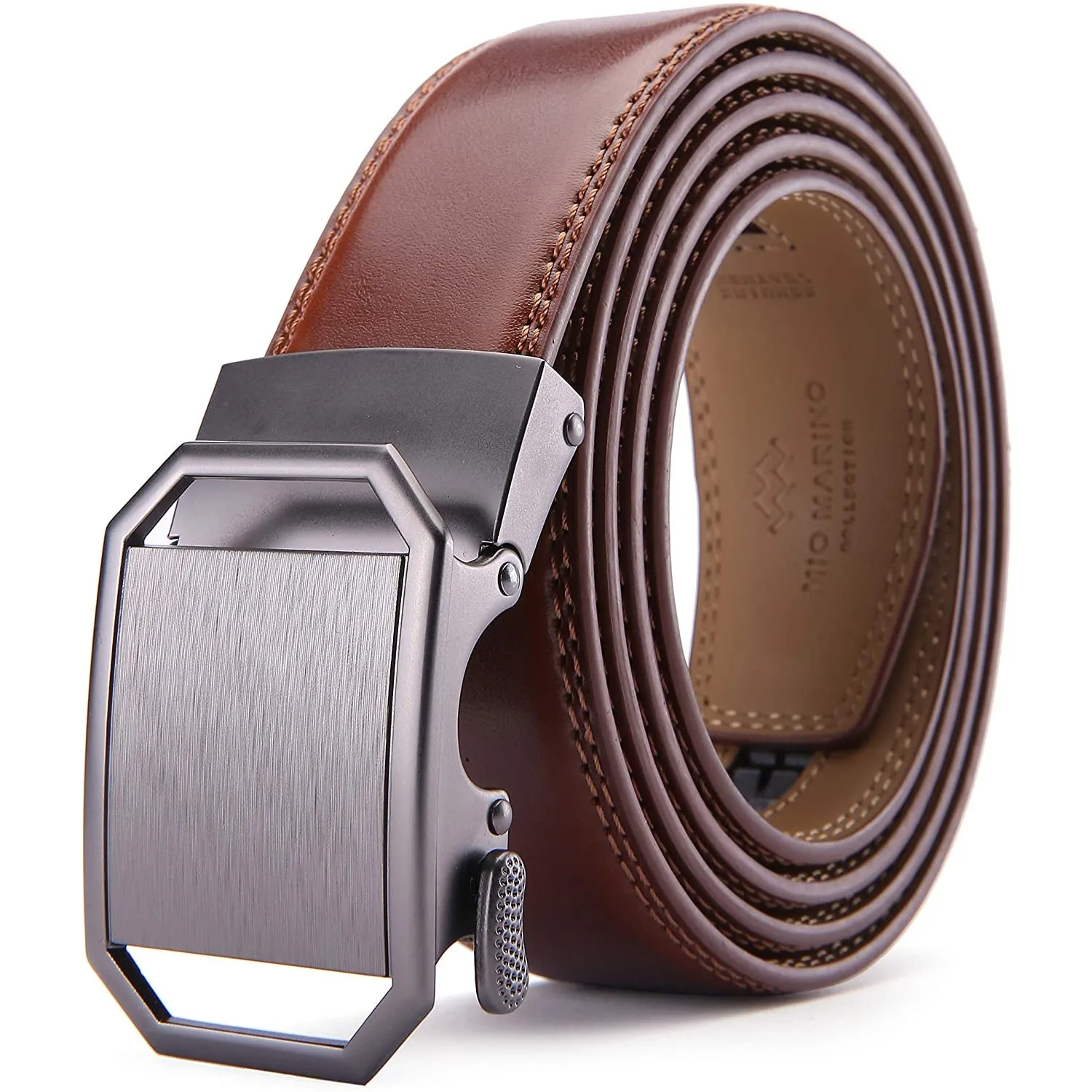 Mens Premium Leather Ratchet  Belt | 1.5” Wide | Metallic Octagon - Burnt Umber