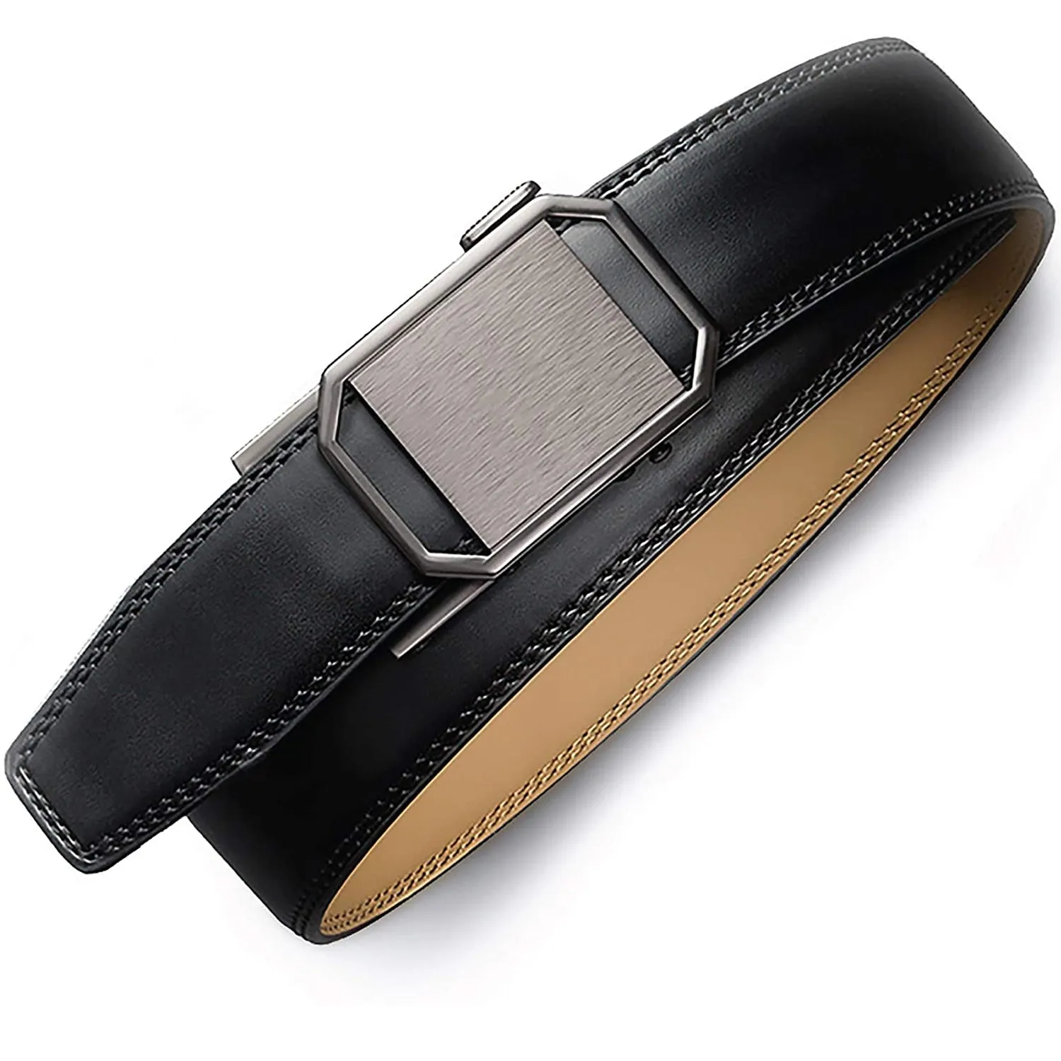 Mens Premium Leather Ratchet  Belt | 1.5” Wide | Metallic Octagon - Deep Charcoal