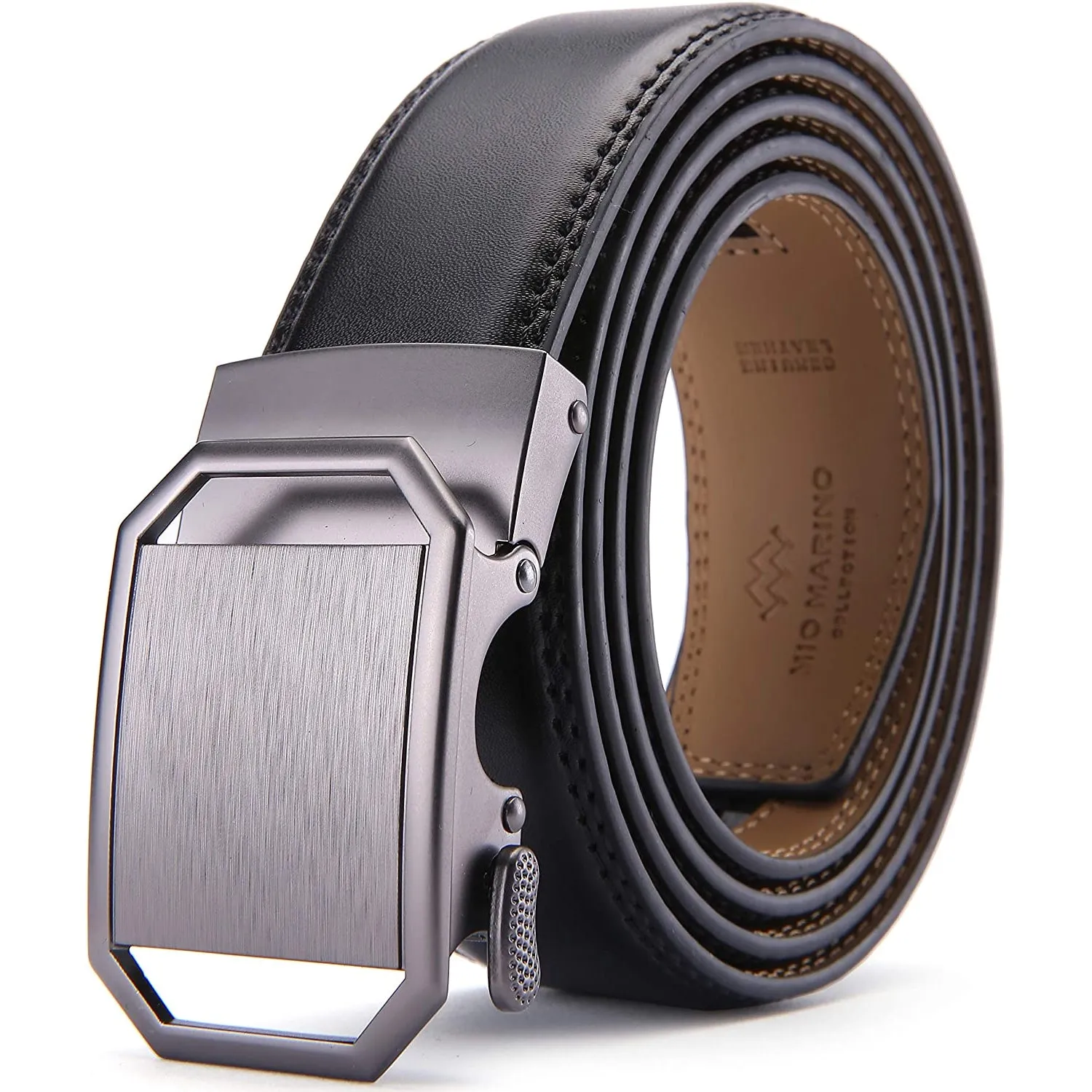 Mens Premium Leather Ratchet  Belt | 1.5” Wide | Metallic Octagon - Deep Charcoal