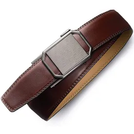 Mens Premium Leather Ratchet  Belt | 1.5” Wide | Metallic Octagon - Mahogany