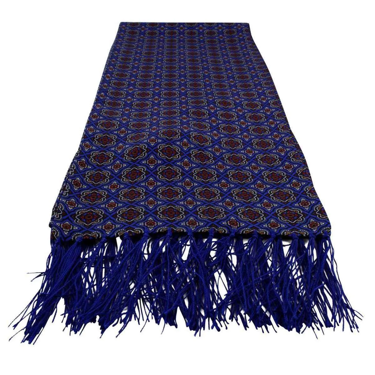 Michelsons of London Narrow Bold Medallion Silk Scarf - Blue