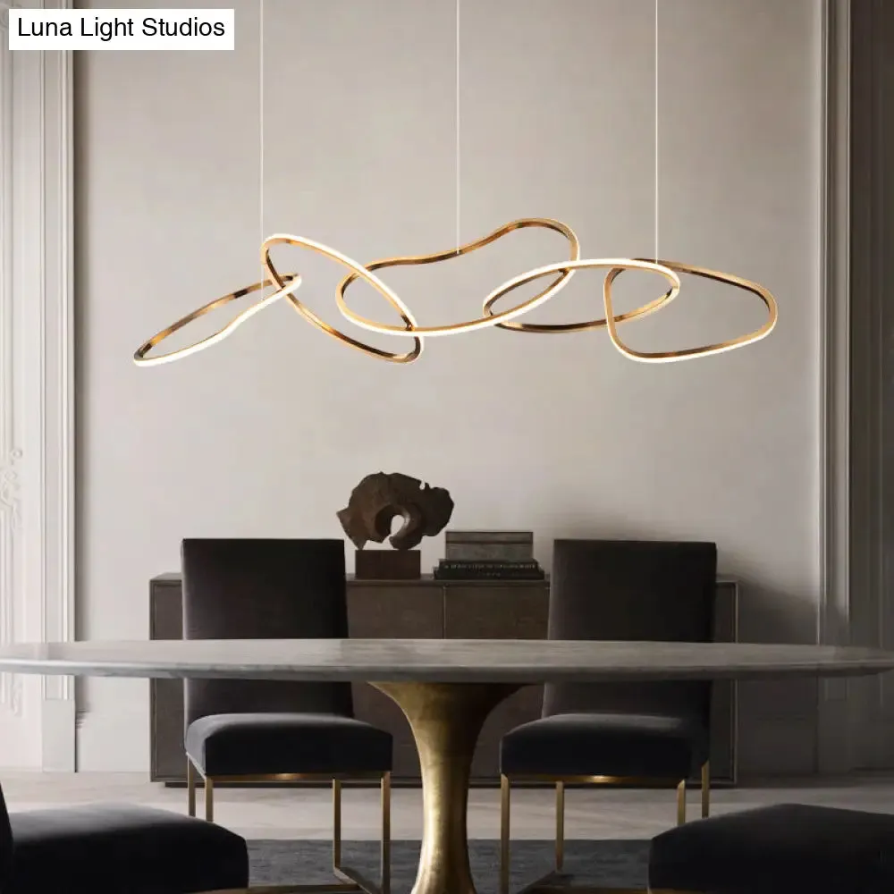 Modern Minimalist Golden LED 5-6 Ring Hanging Light for Dining Room