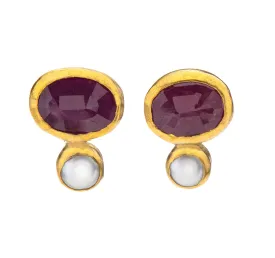 Nava Zahavi Yellow Gold Ruby and Pearl Stud Earrings