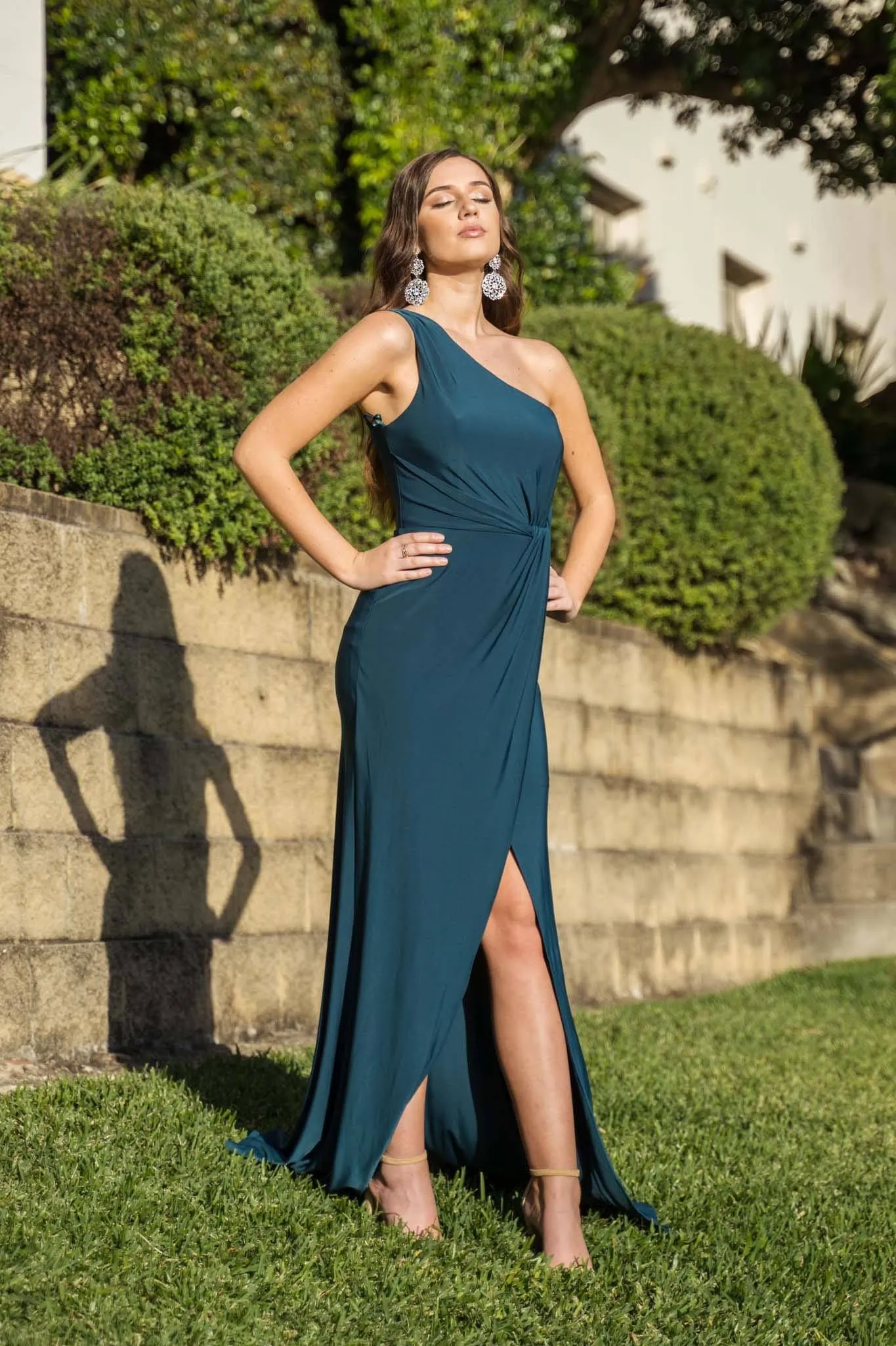 NELIA One Shoulder Maxi Column Dress - Deep Teal