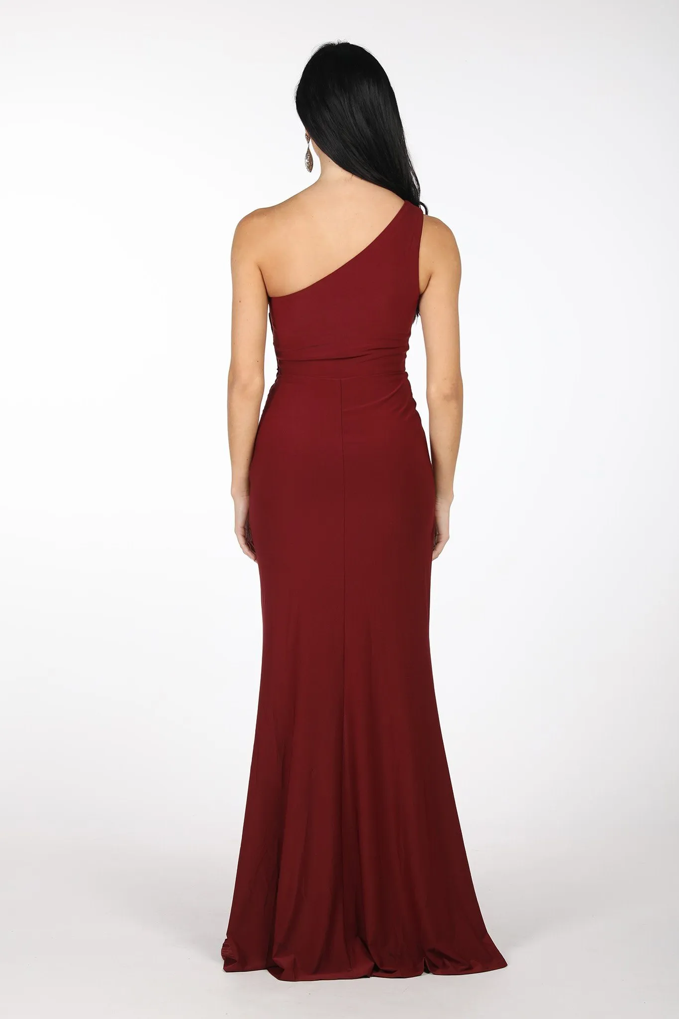 NELIA One Shoulder Maxi Column Dress - Wine