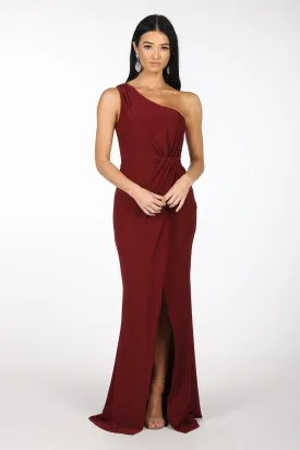 NELIA One Shoulder Maxi Column Dress - Wine