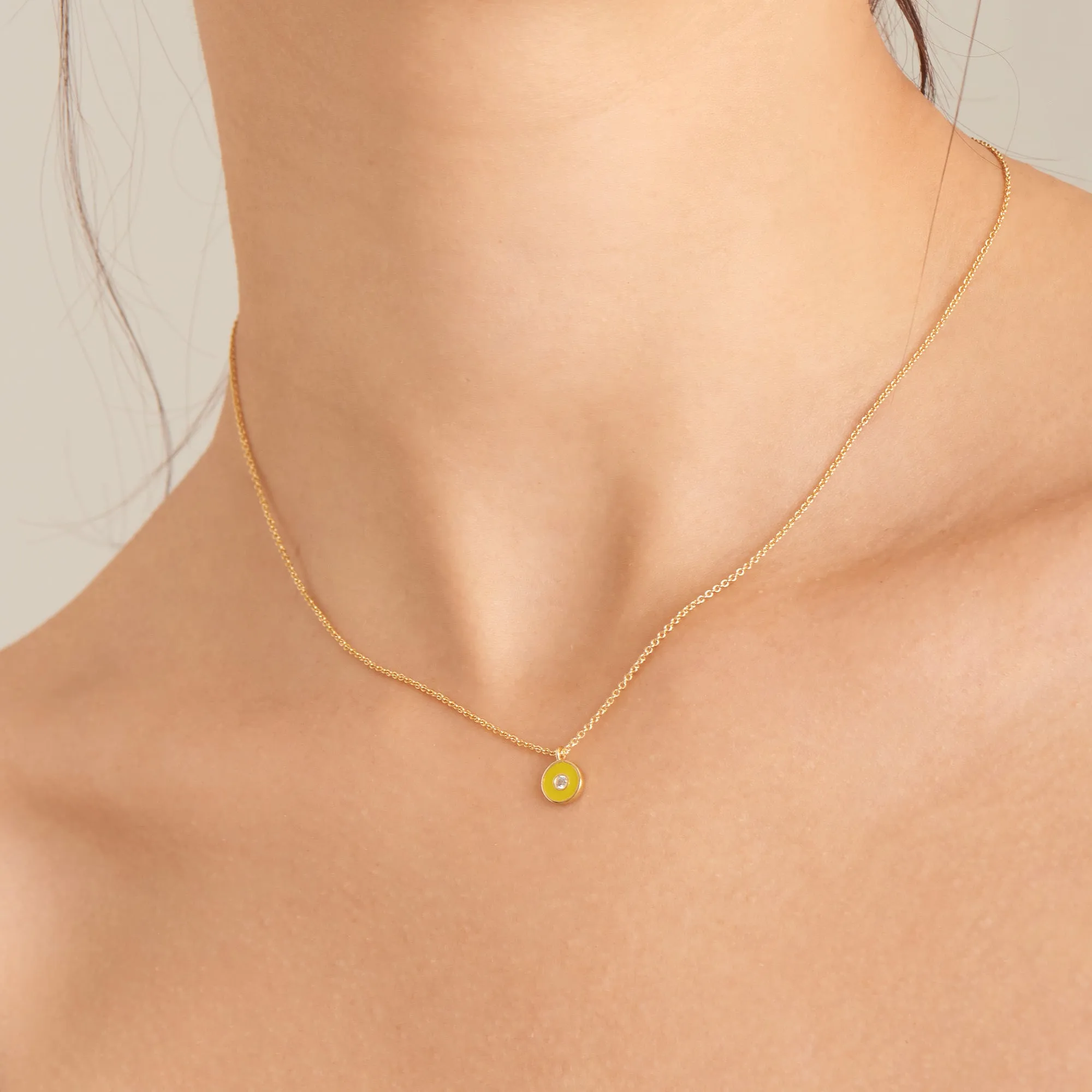 Neon Yellow Enamel Disc Gold Necklace