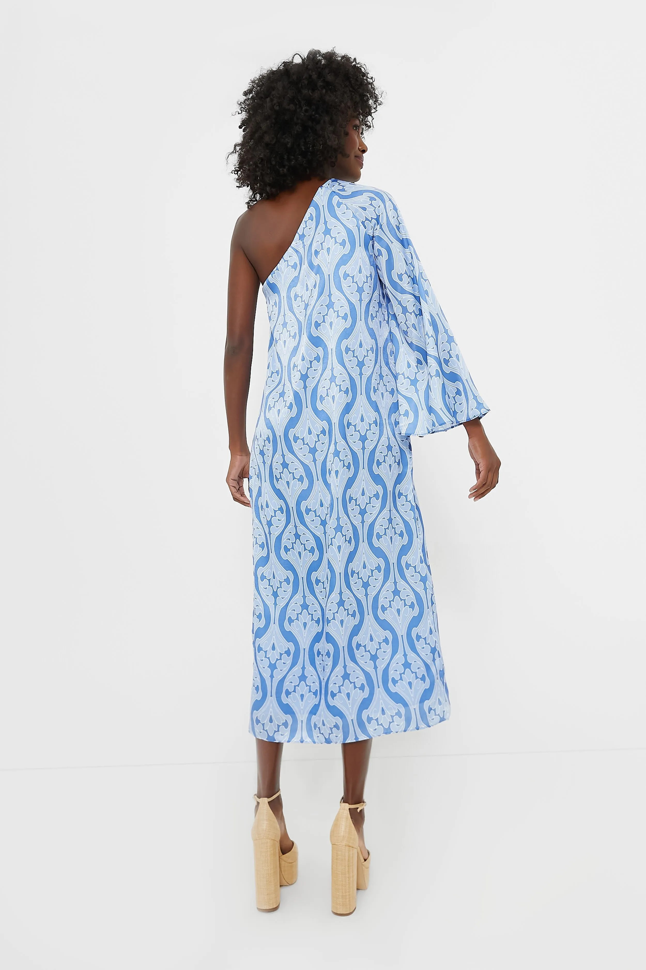 One Shoulder Blue Geometric Luna Dress