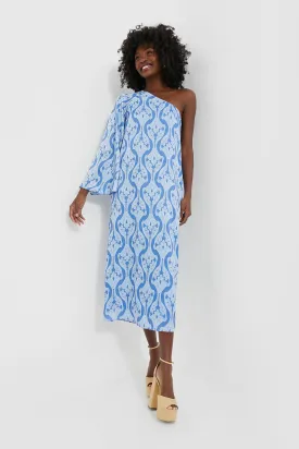 One Shoulder Blue Geometric Luna Dress