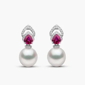 Ophelia 18K Gold South Sea Pearl Ruby Diamond Drop Earrings