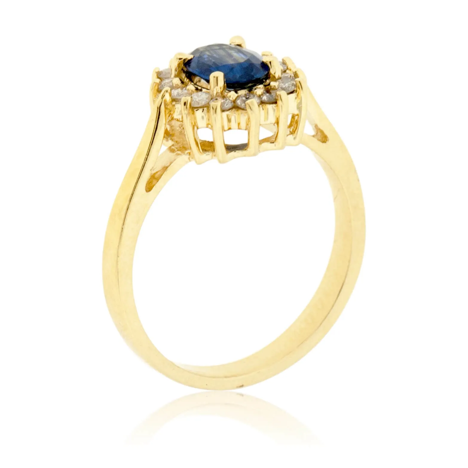 Oval Blue Sapphire & Classic Diamond Halo Ring