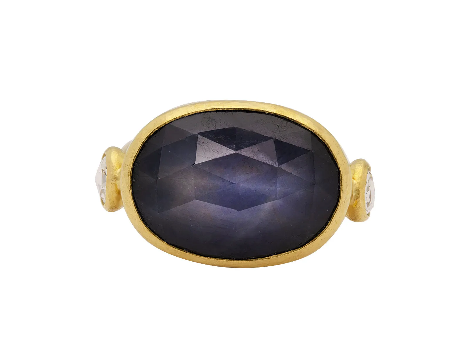 Oval Rose Cut Sapphire and Diamond Ring