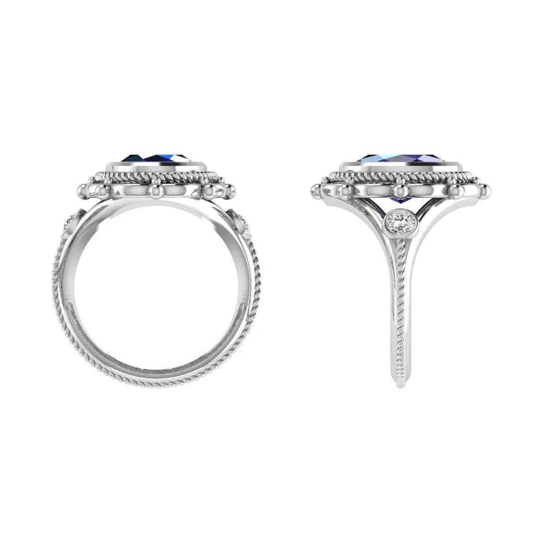 Oval Sapphire and Diamond Ring Braided Rope Design