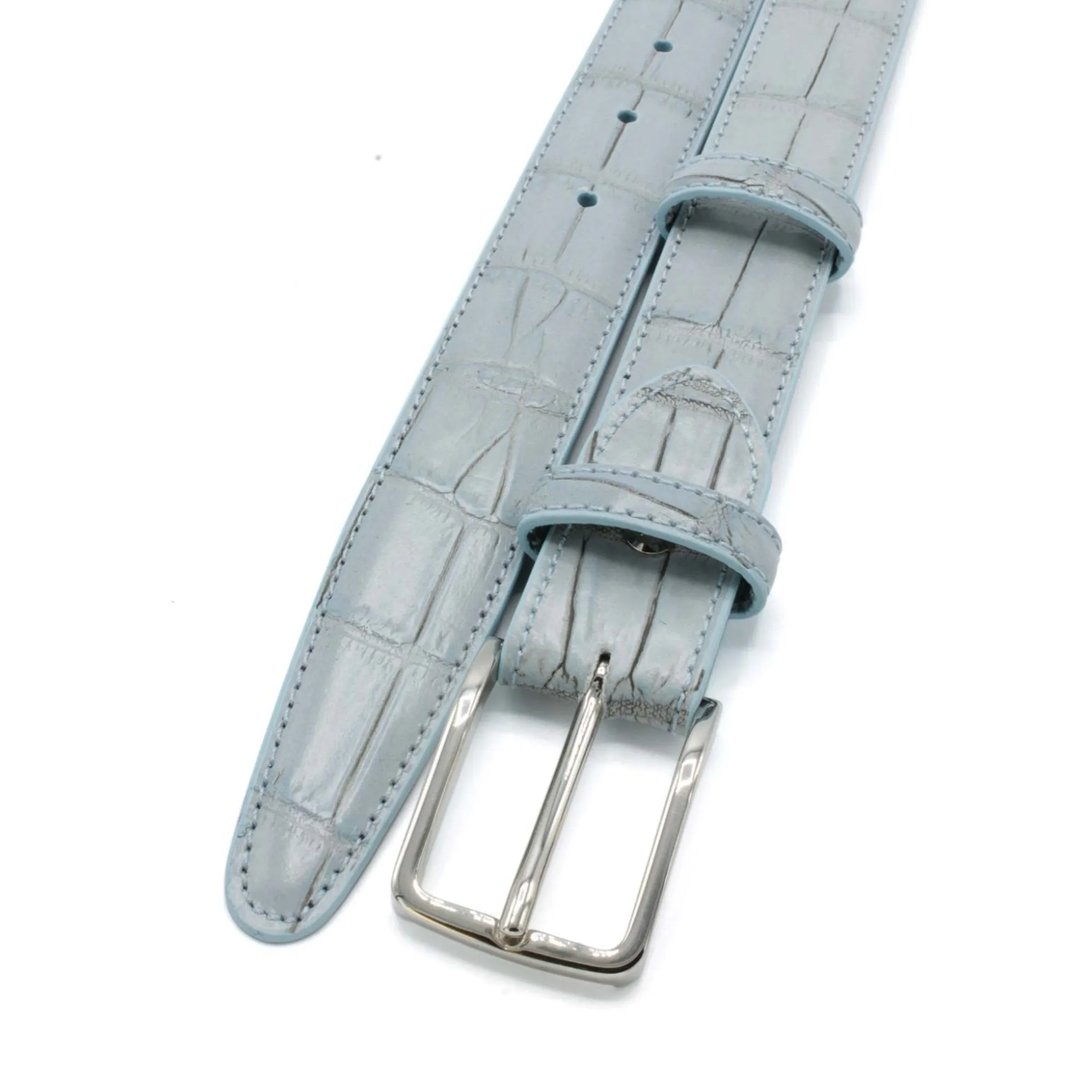 Pale Blue Narrow Mock Alligator Prong Belt