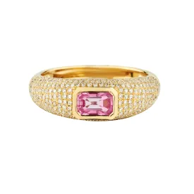 PAVÉ DIAMOND & PINK SAPPHIRE DOMED RING