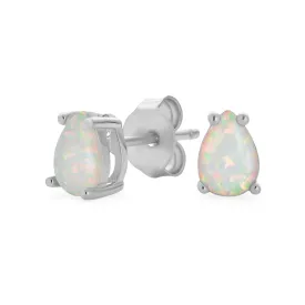 Petite Teardrop White Opal Stud Earrings in Sterling Silver - October Birthstone