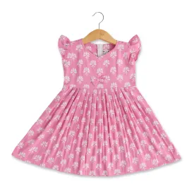 Pink Blossom: Cute Floral Printed Cotton Frock for Baby Girls