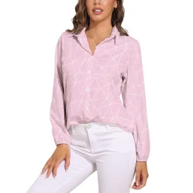 Pink Blouse Women, Geometric Top Women, Pink Long sleeve top Women, Pink White Top Women, Unique Top Women, Artistic Top Women