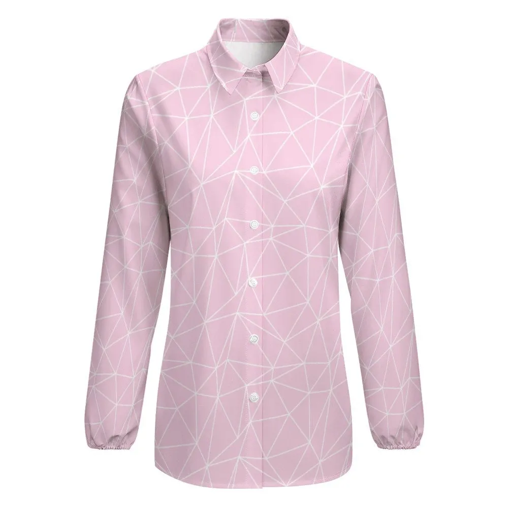 Pink Blouse Women, Geometric Top Women, Pink Long sleeve top Women, Pink White Top Women, Unique Top Women, Artistic Top Women